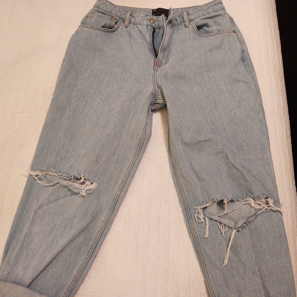 Petite Distressed Mom Jeans
